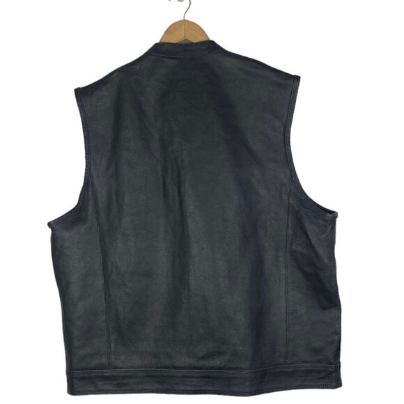 Dream Apparel Black Leather Lined Motorcycle Biker Vest Preacher Collar SZ 54 - Picture 2 of 11